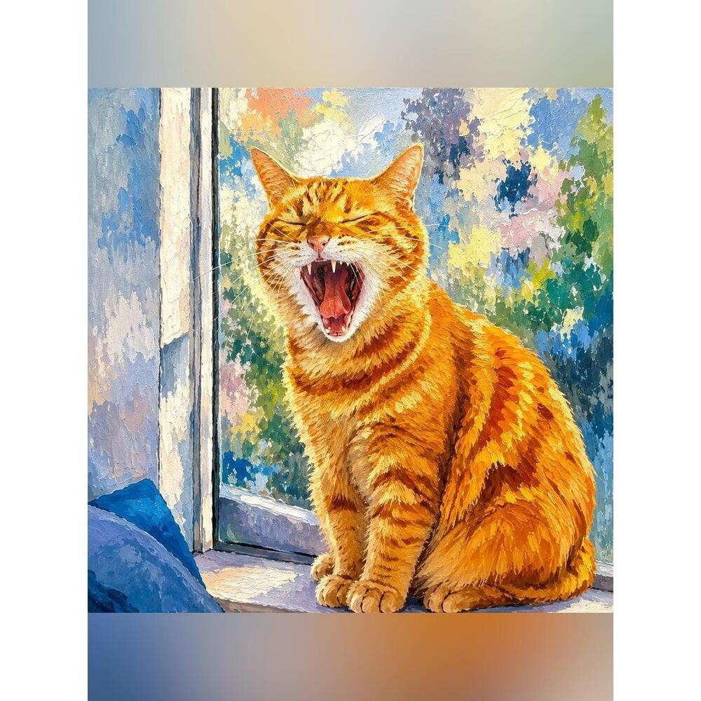 8x8 Black Framed Orange Tabby Cat Wall Art Print